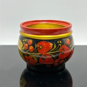 Vintage Soviet Russian Hand Painted Wood Khokhloma Folk Art Cup Bowl Trinket 2”